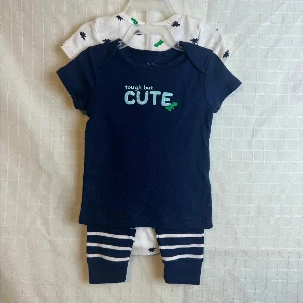 Carter's 3 Piece Set Size 3M Blue White “ Tough But Cute” Pants Shirt